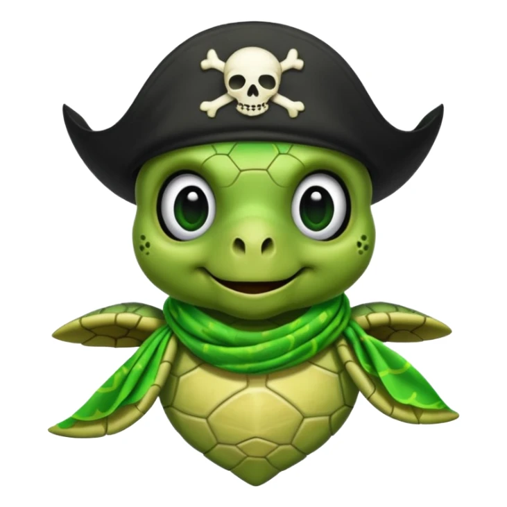 cute sea turtle wearing a lime pirate skull scarf sticker