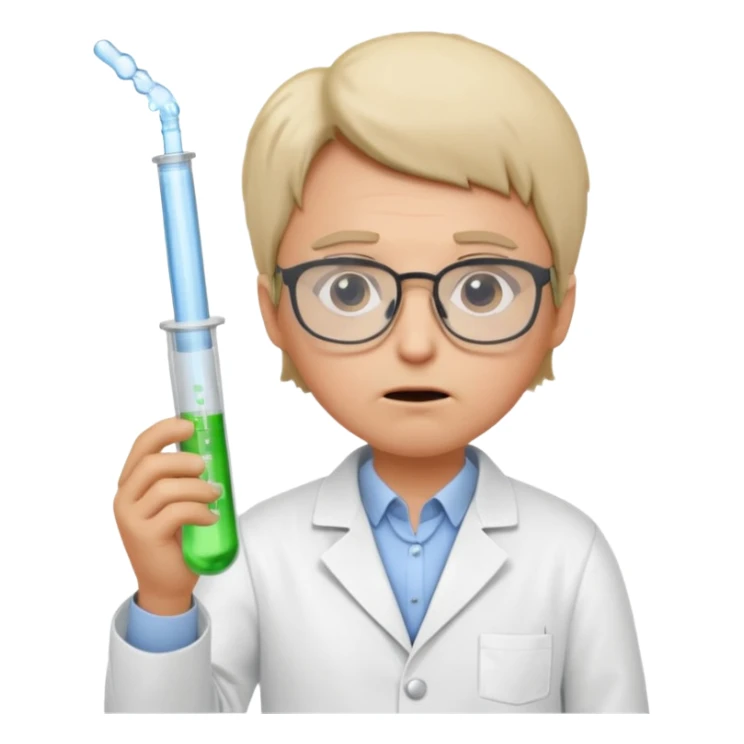 Frowns with Glasses,  Disappointed Scientist: Lab coat, thin glasses, holding test tube, upset expression
 sticker