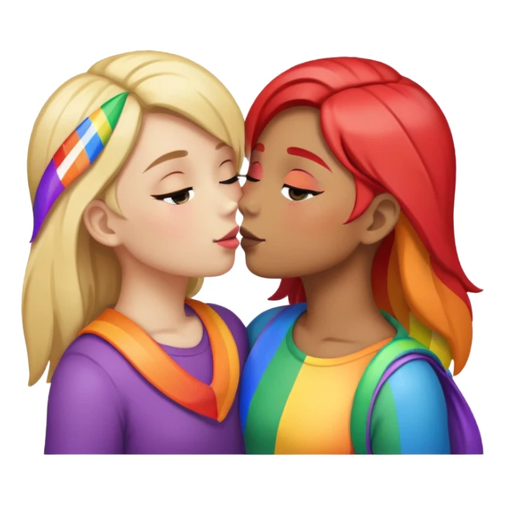 Two girls kissing with the gay pride behind  sticker