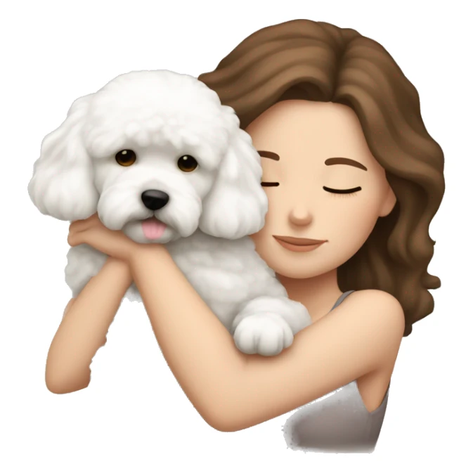 White girl brown hair sleeping with Mini Bichon sticker