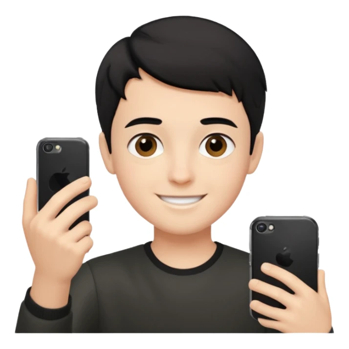 generate a pretty bratz fair skinned boy with short black hair taking a selfie sticker