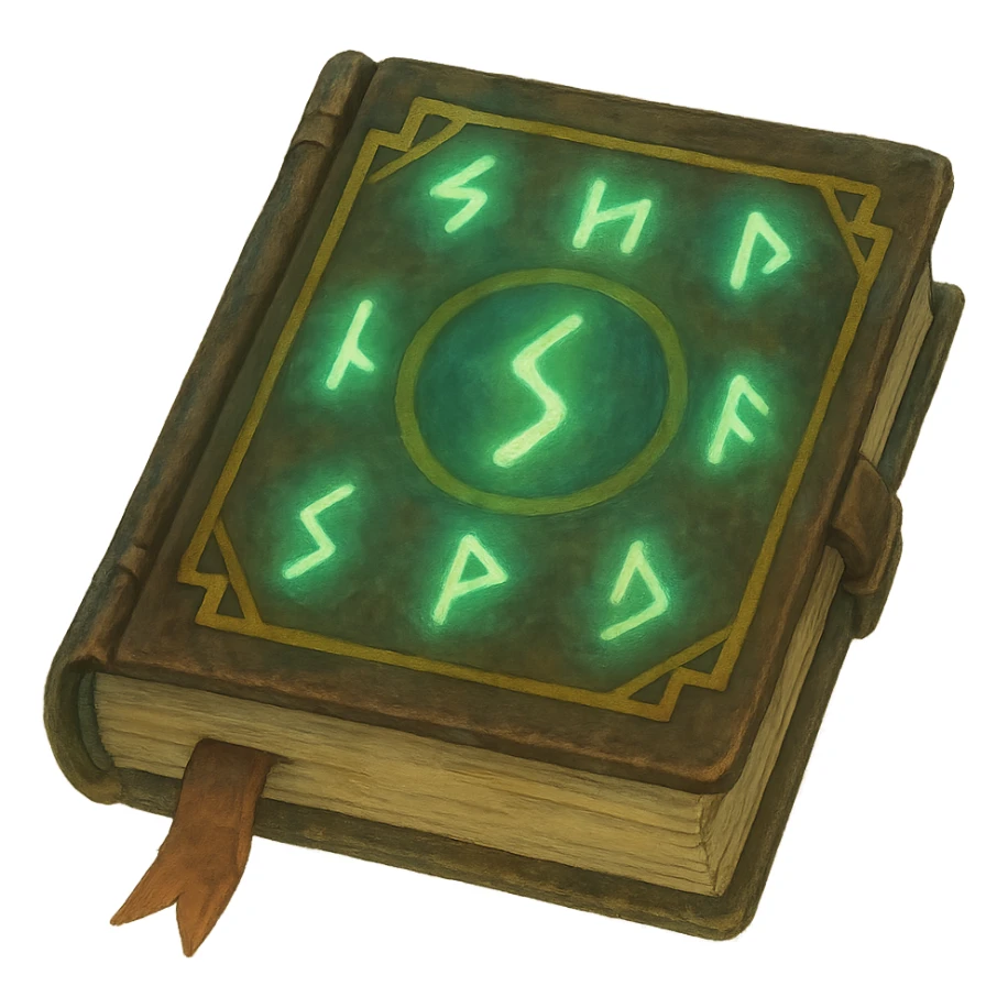 enchanted book with glowing runes, soft painterly look, magical and mysterious, no background sticker
