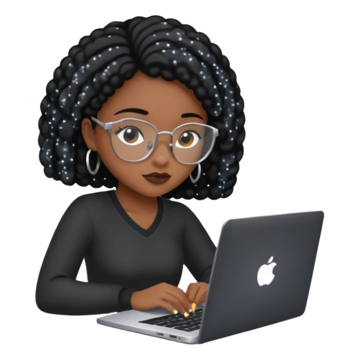 black pretty girl working hard with sparkles on laptop "Working hard with ✨" spelled out  sticker