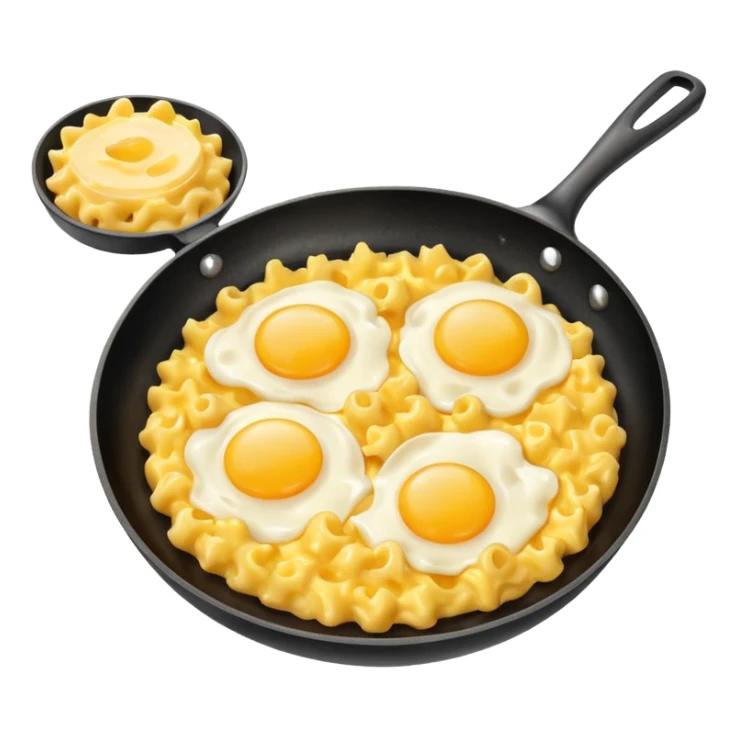 Fried Scrambled eggs and Mac and cheese on a frying pan sticker