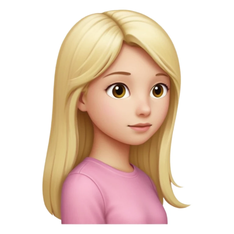 girl in light pink clothes, blonde with long straight hair, side view, apple emoji style, variation 4 sticker