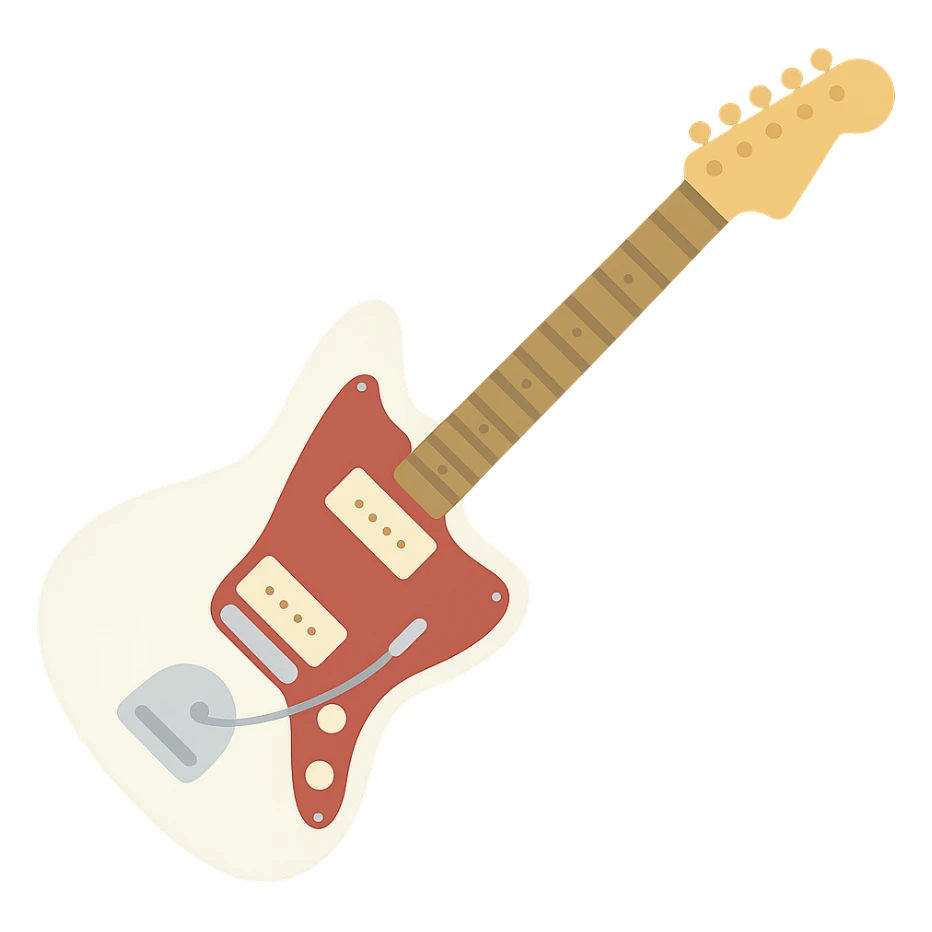 Olympic White Fender Jazzmaster guitar with classic tremolo bar sticker