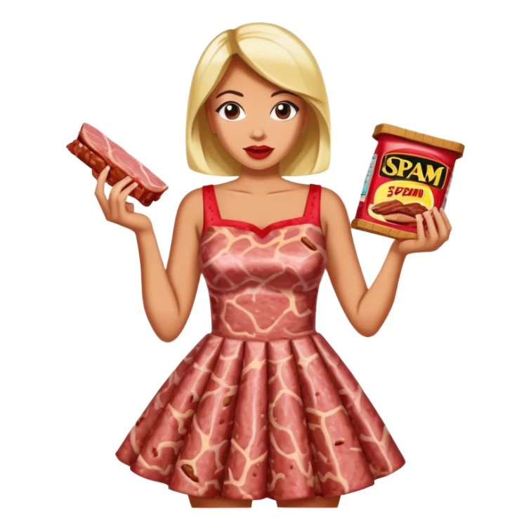 pop art woman with SPAM MEAT dress eating spam sticker