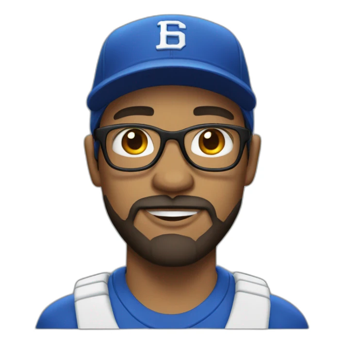 man with light skin with glasses and beard and baseball cap sticker