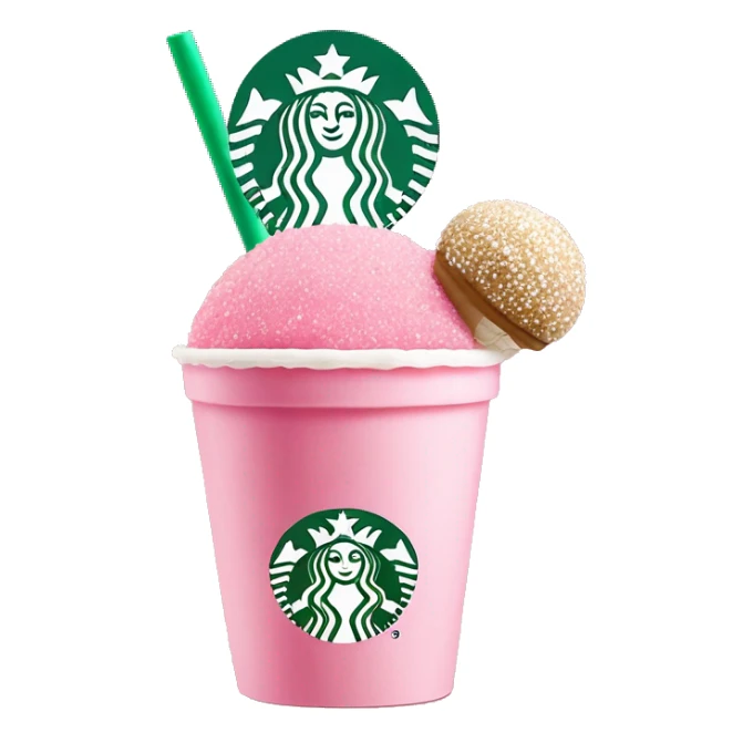 pink iced tea Starbucks drink next to a Starbucks cake pop sticker