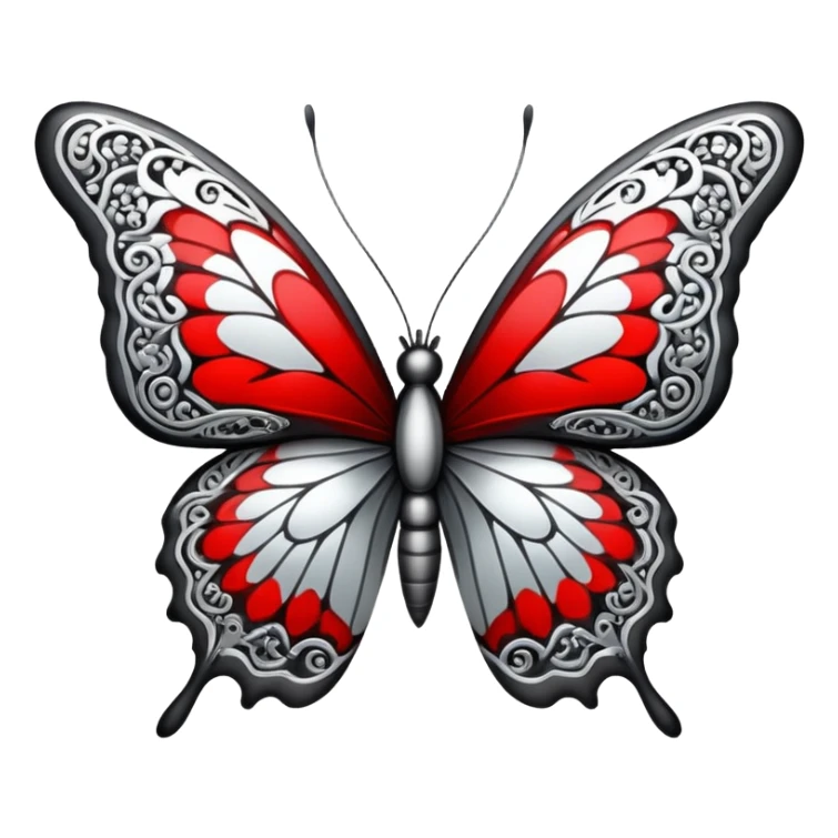 butterfly black and silver with intricate red and white patterns  sticker