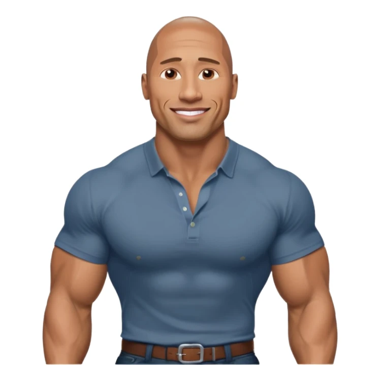 Illustrate Dwayne Johnson in a fitted shirt, muscular build & confident smile sticker