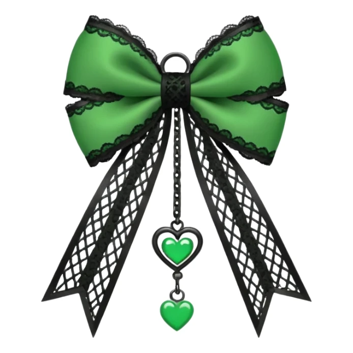 green gothic bow with black lace trim and heart charm, remove background sticker