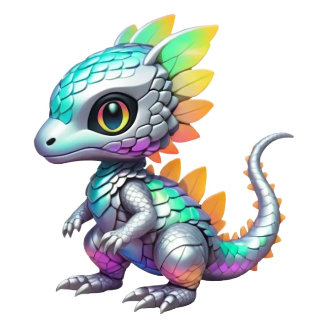futuristic modern cybernetic kawai cute lush warm-colored iridescent whitish silvery scaley neon-colored Fakémon-Trico-creature (full body) sticker