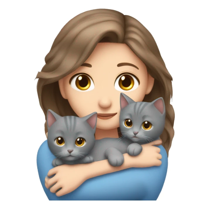 blue eyes grey kitten with two brown hair girls hugs sticker