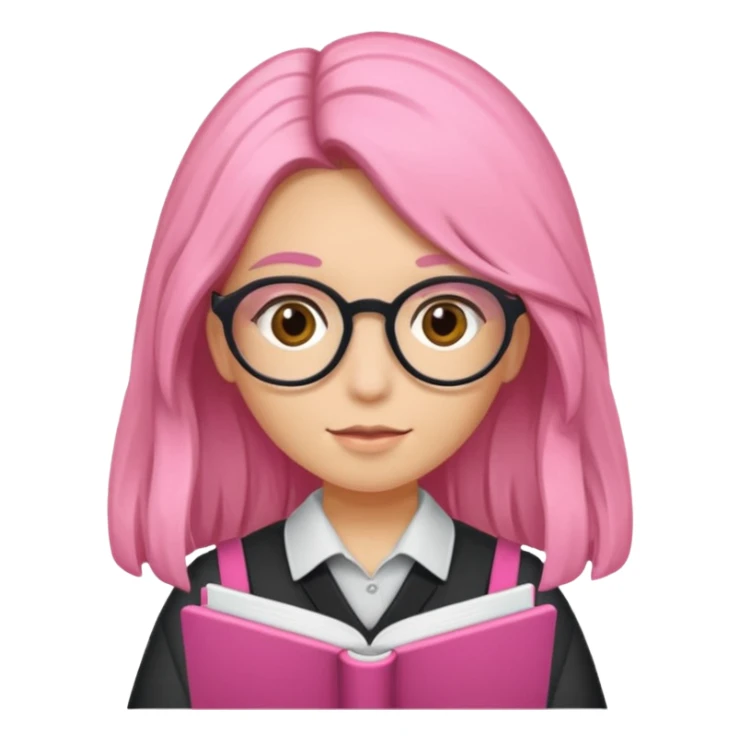 Estudante de cor parda,com o cabelo cacheado na cor loiro escuro , e de óculos segurando um caderno rosa sticker