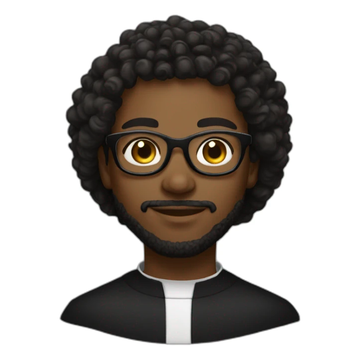 young black catholic priest beard, curly hair, with rounded glasses and clerygman sticker