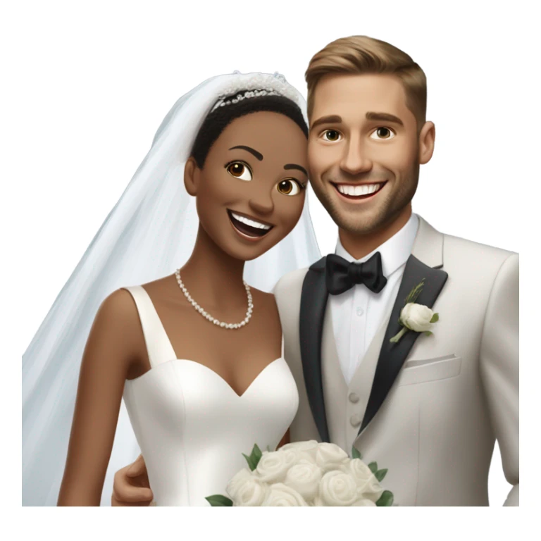 Photo Realistic dior bride laughing with a handsome male model groom
 sticker