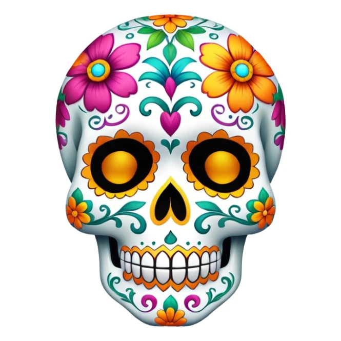 colorful decorated sugar skull with floral patterns sticker
