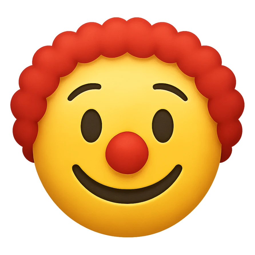 yellow face with red clown wig emoji, digital illustration sticker
