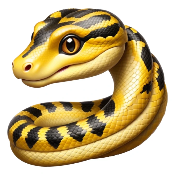cinematic-cute-anaconda-portrait-emoji,-head-tilted-playfully-and-inquisitively,-with-a-sleek,-shimmering-body-adorned-with-detailed-scale-sriped patterns-and-round,-sparkling-eyes-full-of-wonder,-simplified-yet-irresistibly-adorable-features sticker