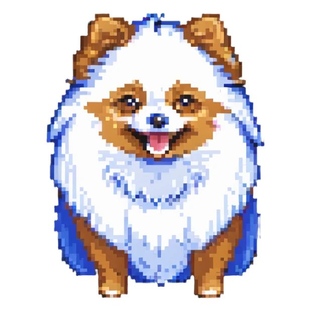 A pixel art representation of a Pomeranian Spitz with a happy face. sticker