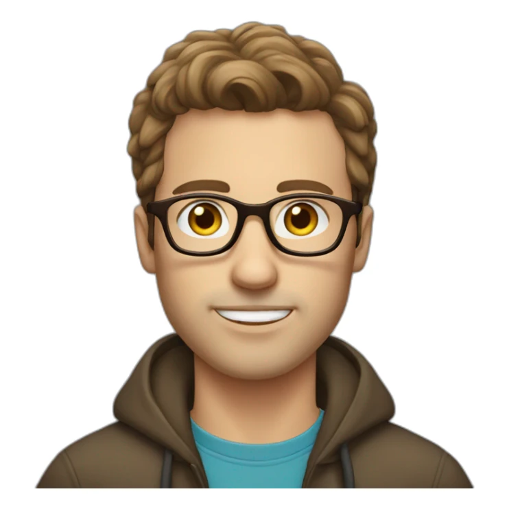Icelandic guy, brown hair, has glasses, long face, sticker