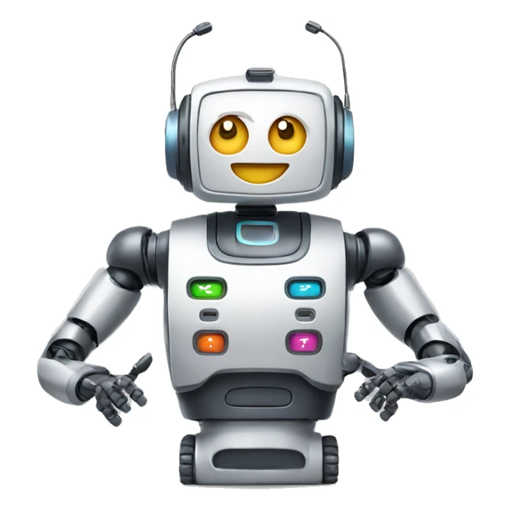 call center robot looks like friendly robot add AA battery icon on his chest sticker