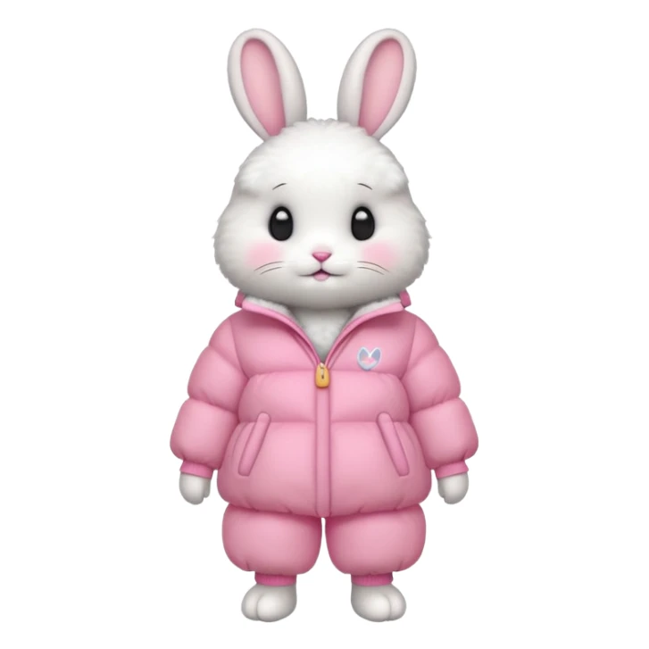 a full body of cute rabbit with puffer clothes sticker