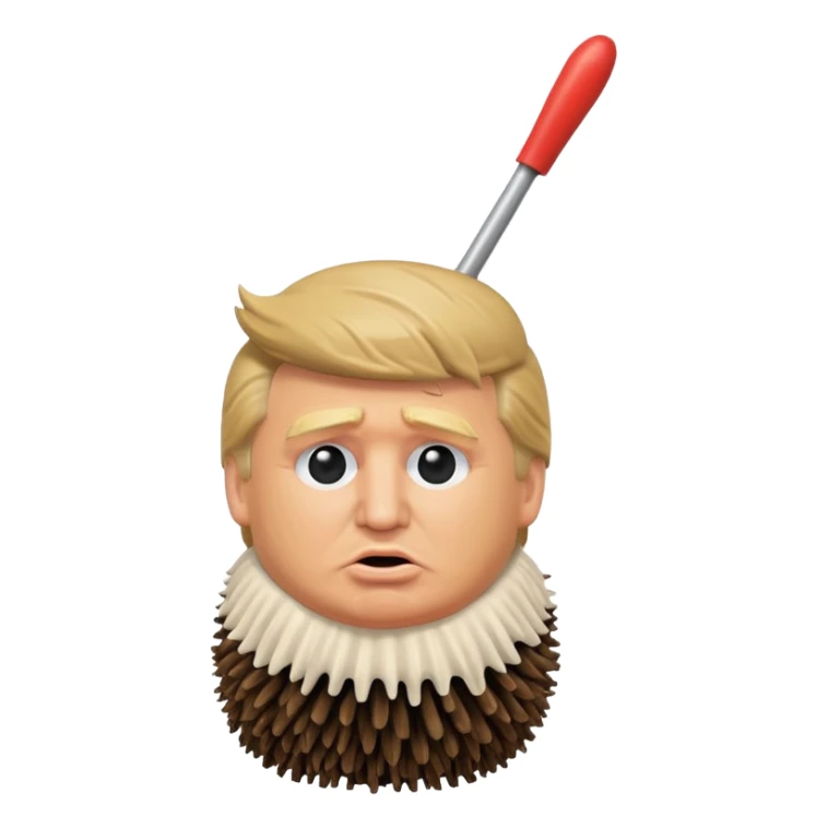 a donald trump shaped toilet brush with shit stains sticker