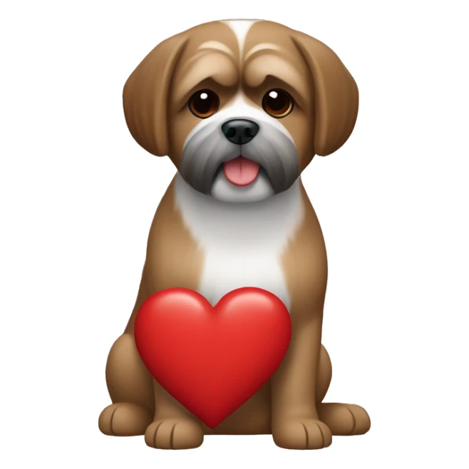 brown shi tzu dog with a red ikea heart next to him sticker
