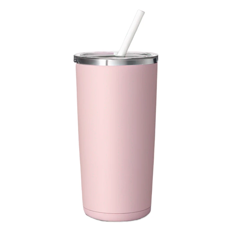Pastel pink, 40 oz tumbler with handle, and straw sticker