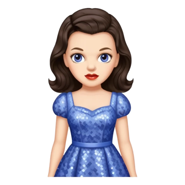 Judy Garland with long dark brown hair, periwinkle sequin dress sticker