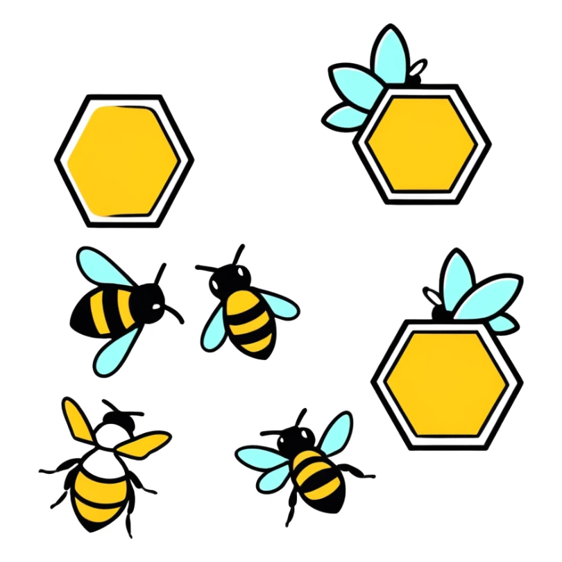 Several pictures of hives with bees buzzing around sticker