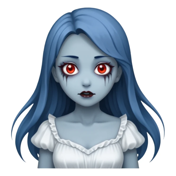 Beautiful ethereal Gorgeous Vampiric Edgy spectral dark greyish-blue whitish gloomy spectral Anime Poltergeist Lady  with a beautiful white dress sticker