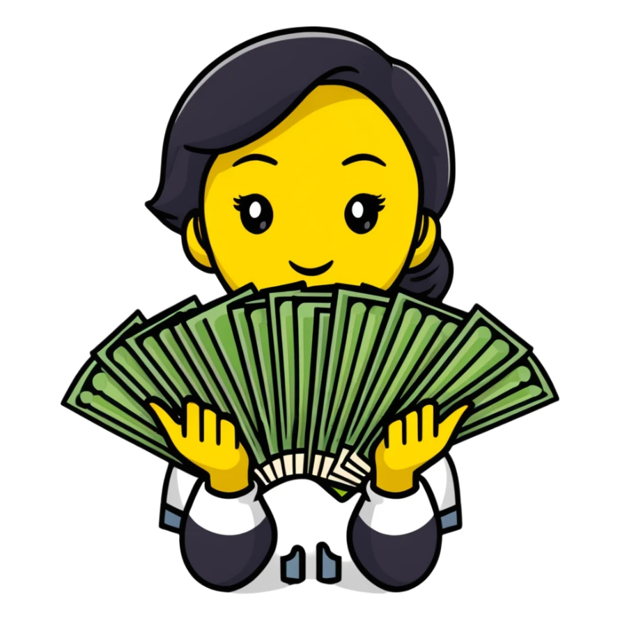 yellow skin woman with money fan sticker