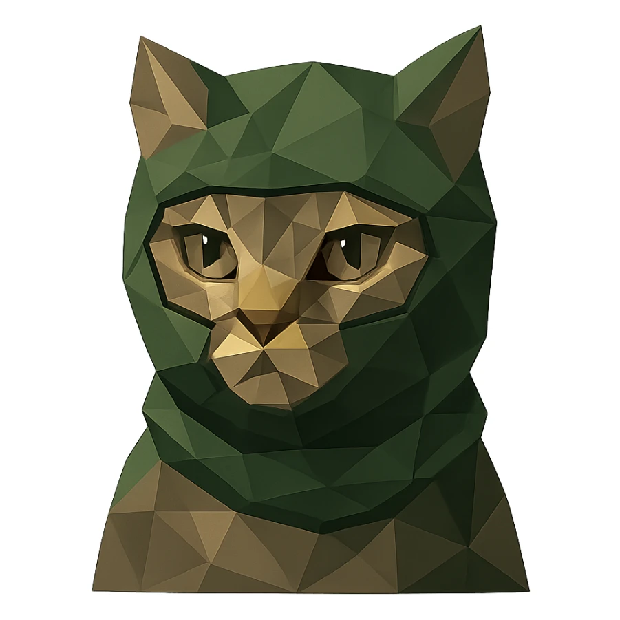 low-poly style cat in a green balaclava sticker