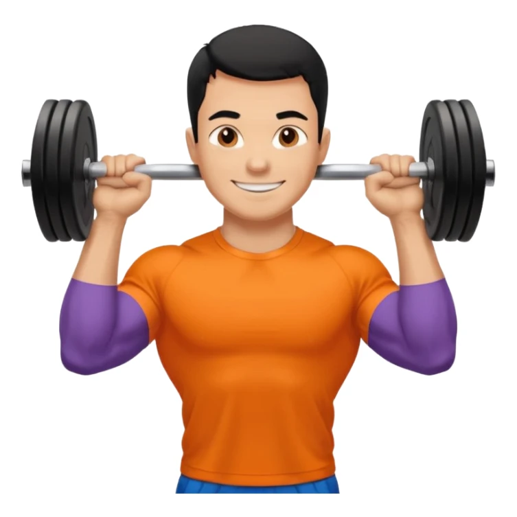 Mach mir einen glücklichen typen der im gym trainert und viele muskeln hat mit einem orangen sport thshirt und schwarzen kurzen haaren sticker