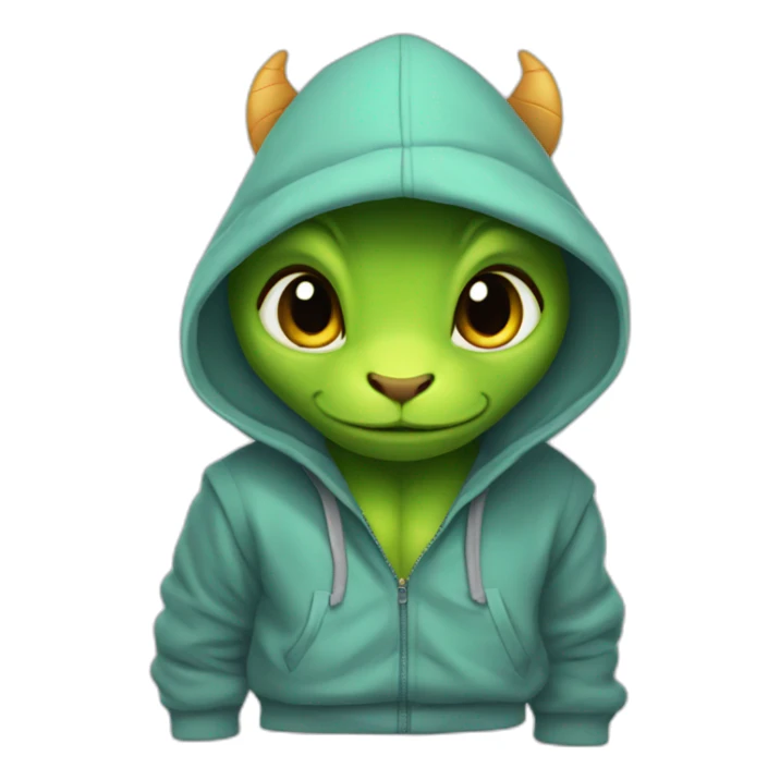 The little dragon is dressed in a hoodie sticker