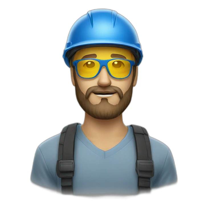 beard men in blue helmet and yellow glasses sticker