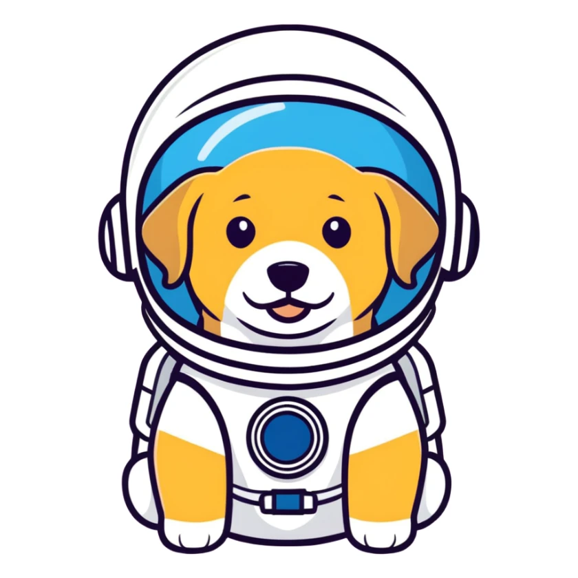 Golden retriever with astronaut helmet sticker