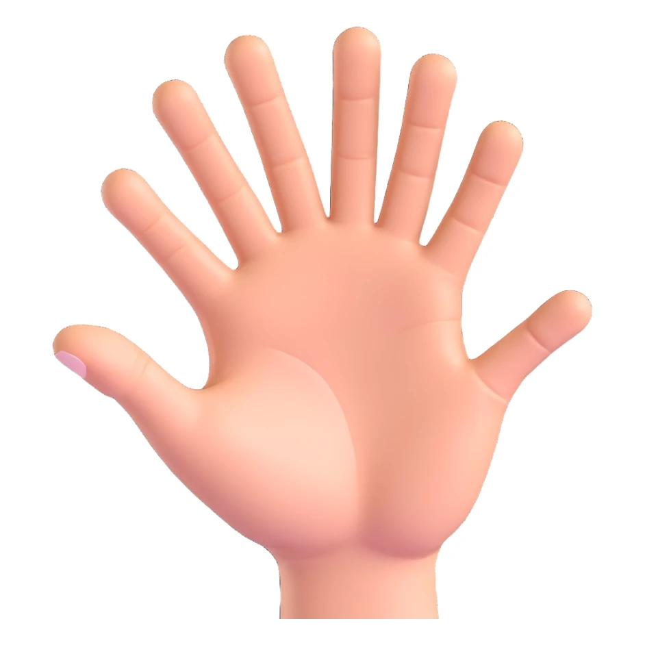 3D apple emoji style hand, all five fingers pointing directly at the viewer, palm forward, as if inviting interaction sticker