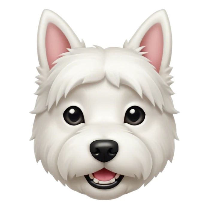 Cinematic Comical West Highland White Terrier Portrait Emoji, Head tilted dramatically with an exaggeratedly shocked or amused expression, featuring a sleek, pristine white coat with perky ears and wide, expressive dark eyes filled with playful disbelief, Simplified yet hilariously expressive features, highly detailed, glowing with a slightly sassy glow, high shine, dramatic yet playful, stylized with an air of cheeky mischief, bright and endearing, soft glowing outline, capturing the essence of a spirited and over-the-top companion, so meme-worthy it feels like it could side-eye its way into internet fame instantly! sticker