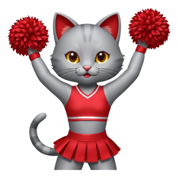 A sleek grey cat cheerleader twirling pom-poms with confident energy. sticker