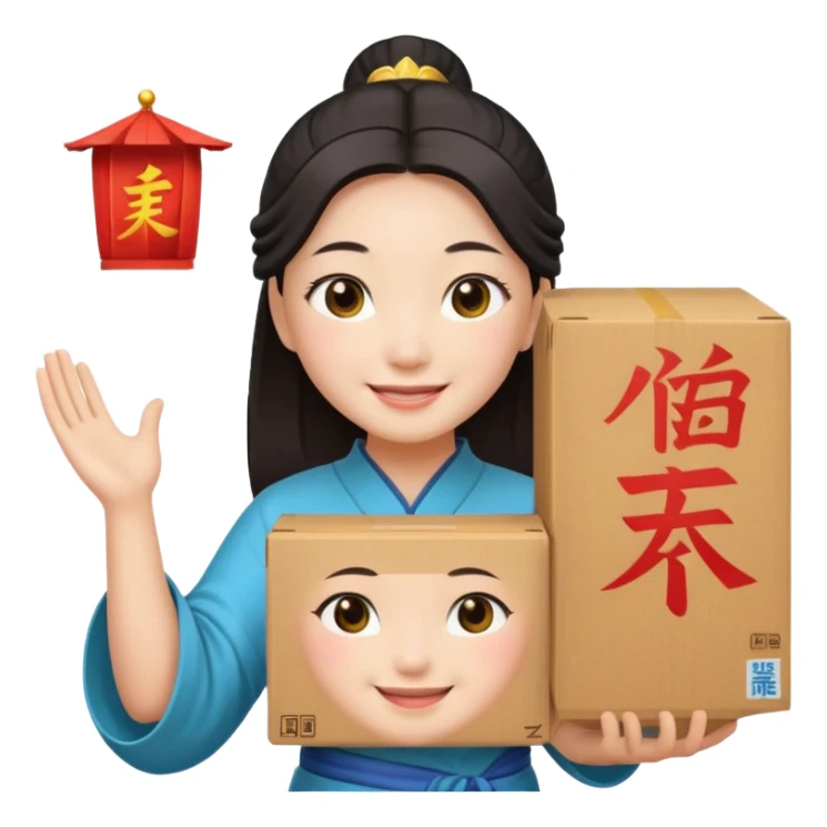 chinese female god hold carton box sticker