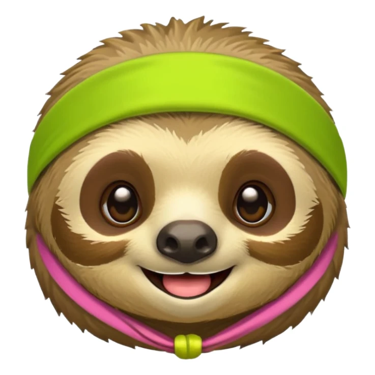a sloth Head with a lime green headband sticker