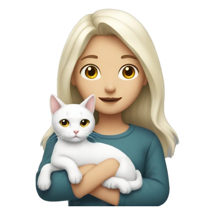 girl with a white cat in her arms sticker