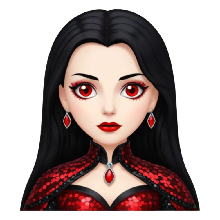 Countess Dracula from Universal Monsters with long jet black hair, black and red sequin outfit  sticker