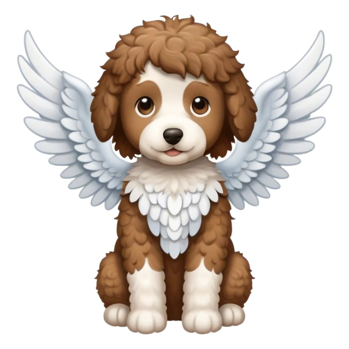 brown and white Berniedoodle with angel wings sticker