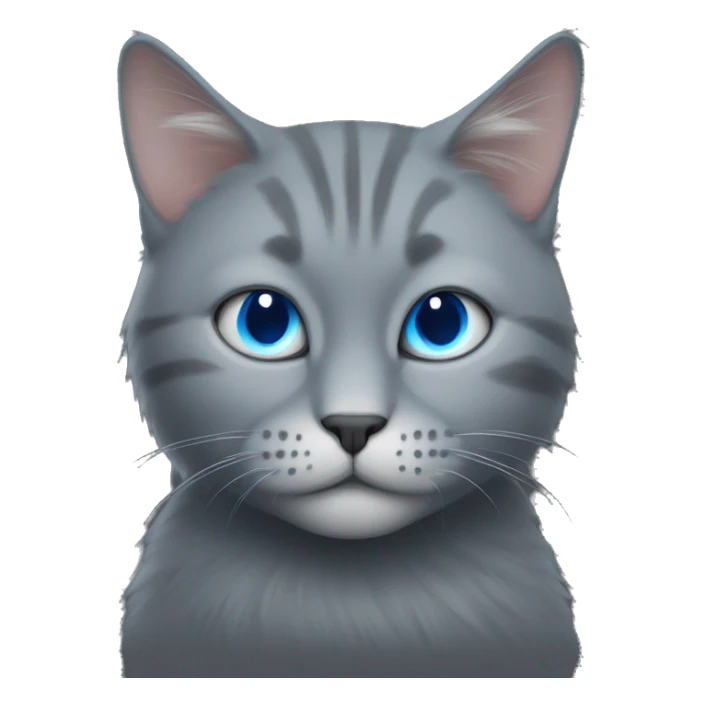 Make  cat in dark grey fur with blue eyes, Athat has a text box above its head with letters R I P sticker