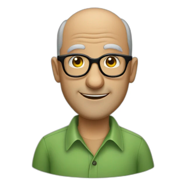 mid aged balding jewish man in rectangular black glasses and green button up shirt sticker
